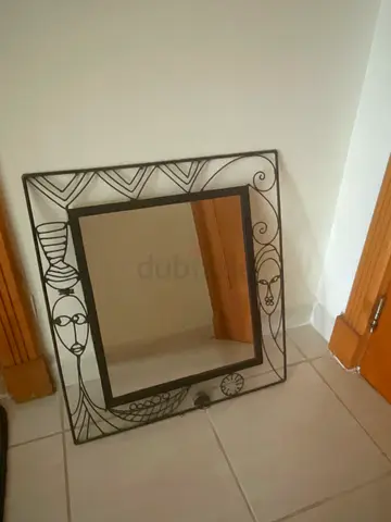 Decorative Square Wall Mirror with Wrought Iron Frame