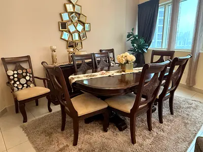 Solid Wood 8-Seater Dining Table Set with Sideboard - Good Condition