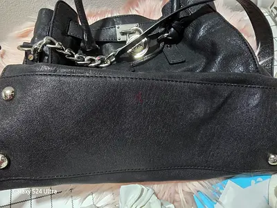 MICHAEL Kors Black leather tote handbag with silver chain detail - good condition
