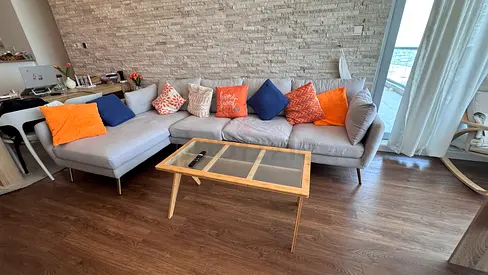 Modern L-shaped Fabric Sofa with Chaise and Cushions
