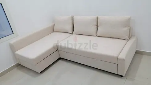 Comfortable Beige L-Shaped Sofa Bed
