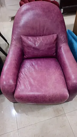 Used Plum Leather Lounge Armchair - Comfortable Single Seater