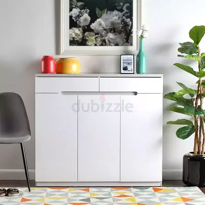 Modern White Entryway Cabinet with Drawers - Good Condition