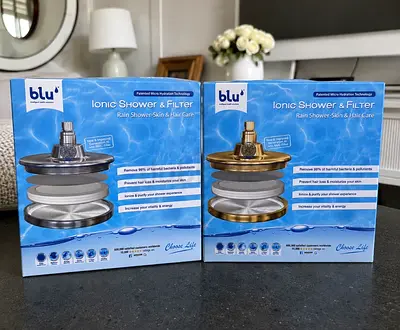 BRAND NEW - New never opened c Blu Overhead Ceiling Rain Shower Head - Matte Nickel & Champagne gold