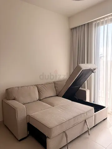 Light beige 3-seater convertible sofa with storage - Almost new - Urgent sale