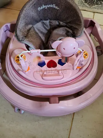 Pink Baby Walker with Toy Tray and Padded Seat