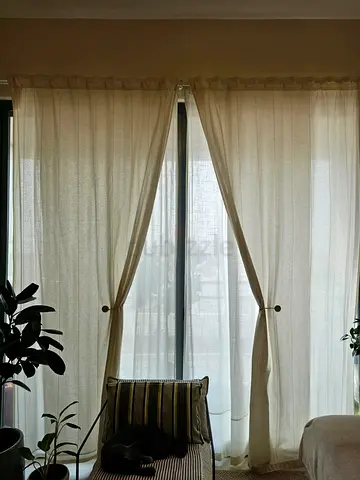 Lightweight Beige Sheer Curtains - Pair, Gently Used