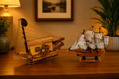 Pair of Wooden Ship Models — Decorative Mayflower and Vintage Style