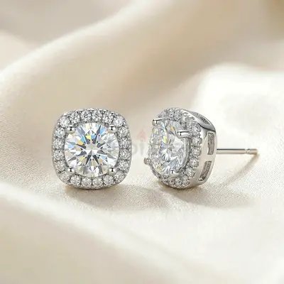 Brand new, 925 Sterling silver, 1CT moissanite square halo earrings