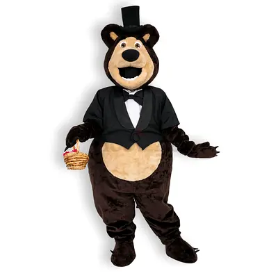 Large Bear Mascot Costume with Tuxedo and Top Hat - One Piece Outfit