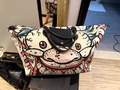 Jeremy scott& longchamp collab shoulder/crossbody canvas travel bag with inner leather brand patch