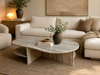 Grey travertine coffee table