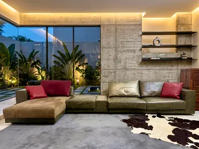 MDF Italia Modern L-shaped Leather Sectional Sofa with Chaise - Neutral Olive Green