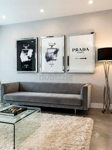 3 Large printed art  with steel frames
