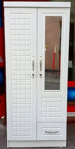 White freestanding wardrobe with mirror and drawer - good condition