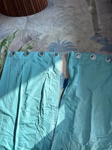 Lightweight Turquoise Eyelet Curtains - Pair, Good Condition