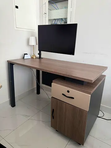 Modern L-shaped Office Desk with Under-desk Cabinet - Good Condition