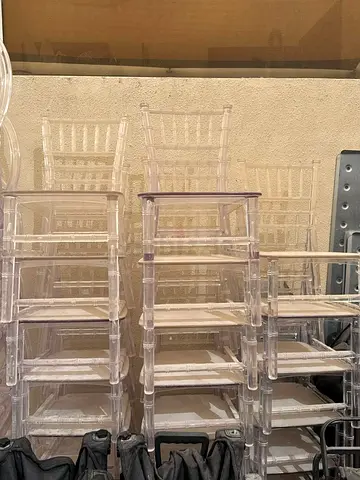 Clear Acrylic Chiavari Style Event Chairs - Set of Stacked Chairs