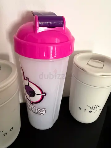 Brand new pink protein shaker bottle with flip lid