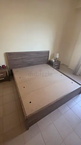 Modern Grey Wood Finish Bed Frame with Matching Nightstands