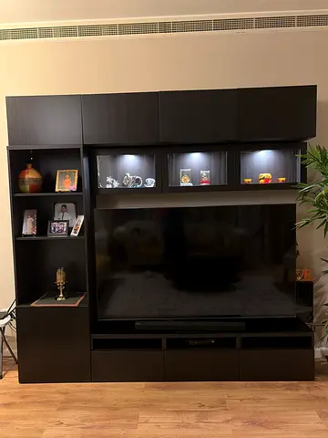 IKEA Besta Black-Brown Entertainment Unit with Display Shelves - Good Condition,