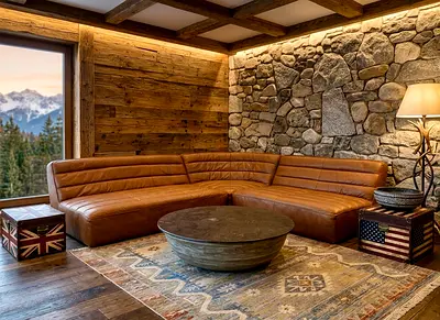 Marina Home Timothy Shabby Sectional Large L-shaped Leather Sectional Sofa - Rustic Brown
