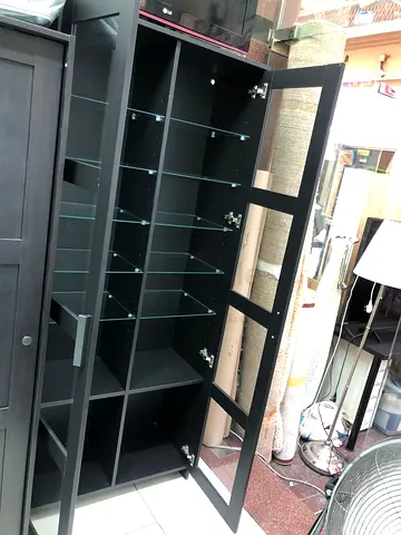 Dark Wood Display Cabinet with Glass Shelves - Good Condition