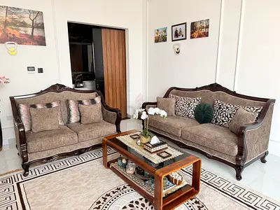 Classic Wooden Frame Sofa Set with Cushions -طقم كنب خشب للبيع