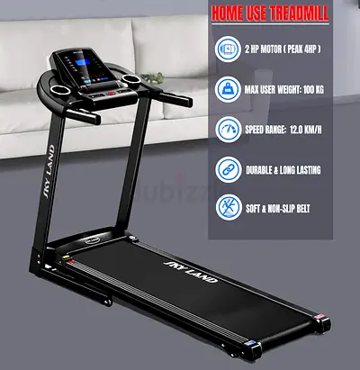 SKY LAND Foldable Treadmill 4HP | Bluetooth & Shock Absorption – EM-1298 (Available Tabby)