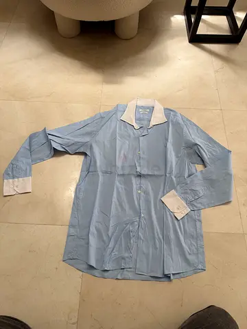 Light blue men's dress shirt with white collar and cuffs - gutteridge 44 size
