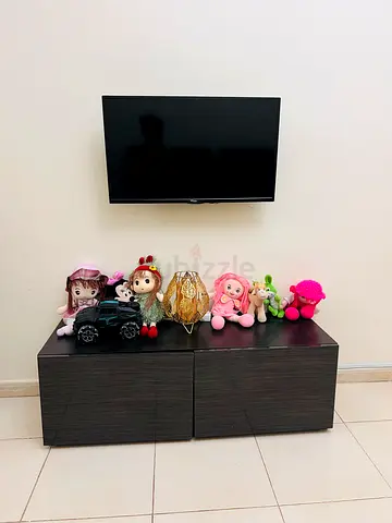 Dark Wood Low TV Cabinet / Entertainment Unit - Compact Two-Section