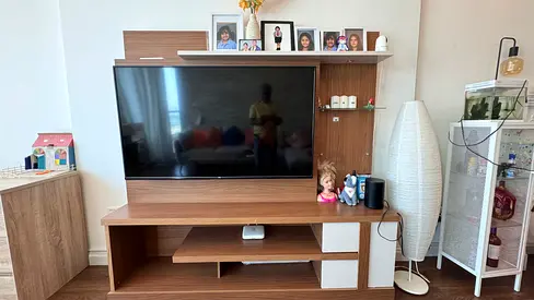 Wooden TV Entertainment Unit with Storage - Good Condition (TV not included)