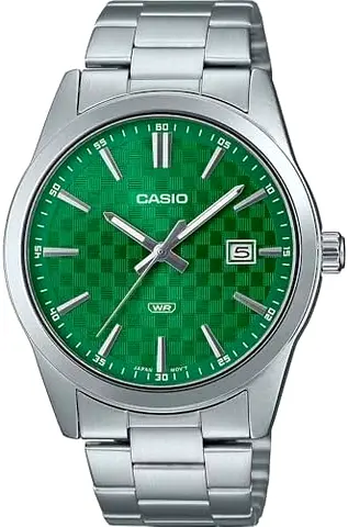 Casio men's stainless steel watch with green dial, date display