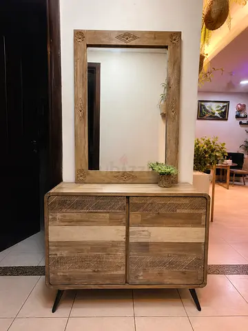 Solid Wood Console Cabinet with Mirror - Rustic Antique look
