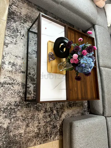 Modern square coffee table with wood & white marble effect top