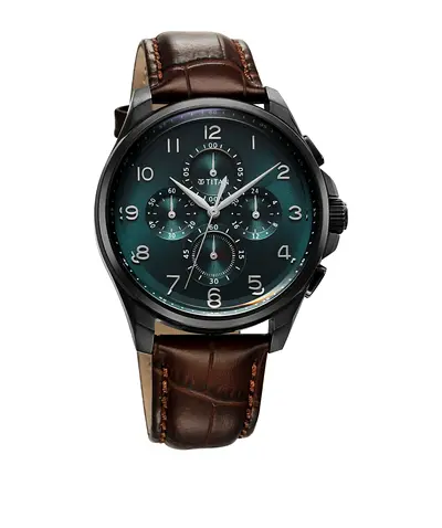 Men's Chronograph Watch with Brown Leather Strap