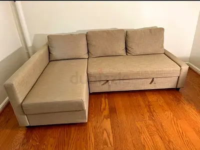 Beige L-shaped Sofa Bed with Storage, Good Condition