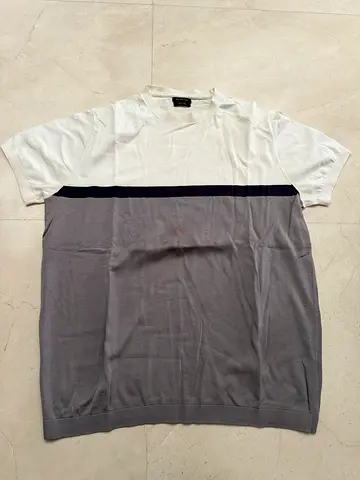 Lightweight short-sleeve knit top, white and grey, size XL , massimo dutti