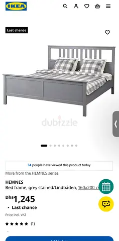 IKEA HEMNES white Stained king Bed Frame 180x200 cm with 2 bed sides and chest drawer