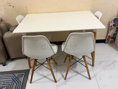 White Modern Dining Table with 4 Matching Chairs - Compact Set