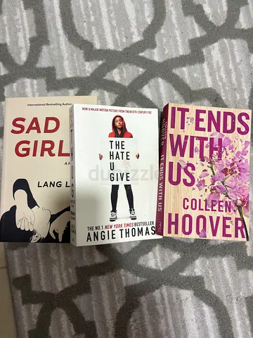 Four young adults, teen Novels: It Ends With Us, The Hate U Give, Sad Girl, fault in our stars