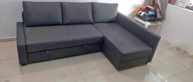 Grey L-Shaped Sofa Bed with storage