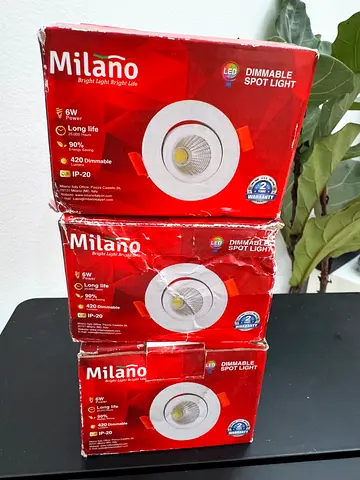 3x Milano LED Dimmable Spotlights, 3000K, 6W, 100-265V, 420lm, IP20 (BRAND NEW)