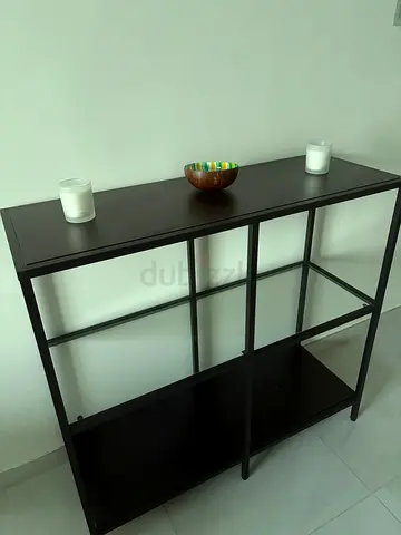 Black metal and glass console table / entryway shelf - good condition
