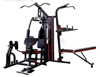 Multi-Station Home Gym Machine with Bench and Lat Pulldown