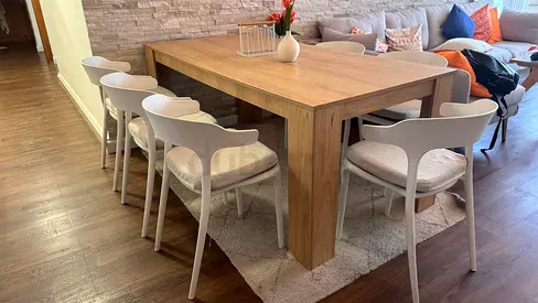 Solid Wood Dining Table with 7Chairs with cushions - Light Oak Finish