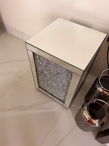Mirrored Bedside Nightstand with Sparkle Drawer Front - White/Chrome.