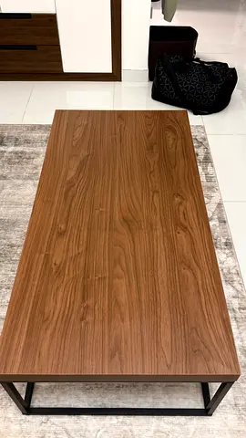 Rectangular Wood-Top Coffee Table with Metal Frame