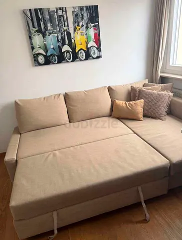 Comfortable L-Shaped Sofa Bed in Beige