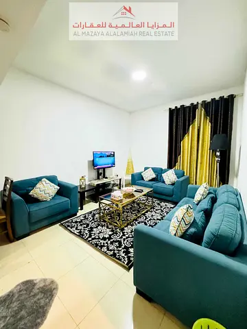 for rent monthly A fully furnished 1-bedroom 2-bathroom apartment in Al Taawun 1
